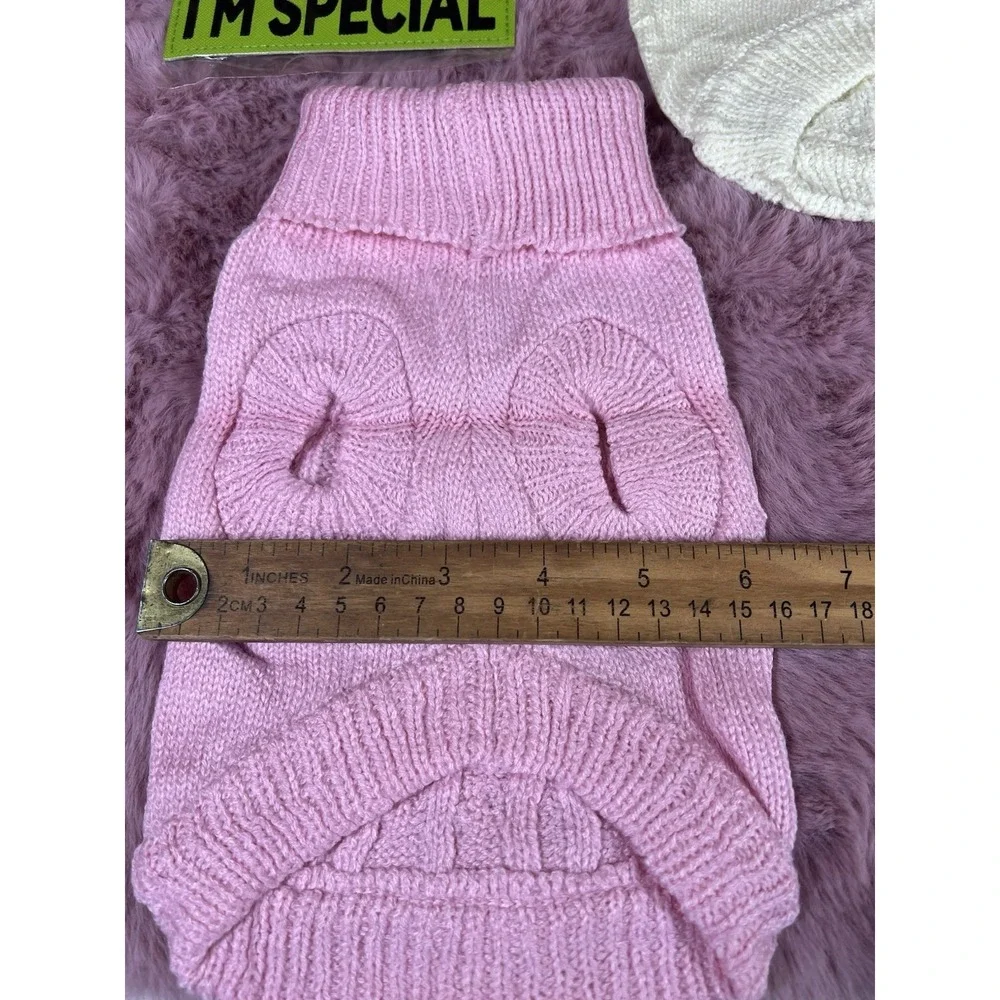 2 Pack Dog Sweaters for Small Dogs Winter Turtleneck Pink And Cream (xs-small)‎